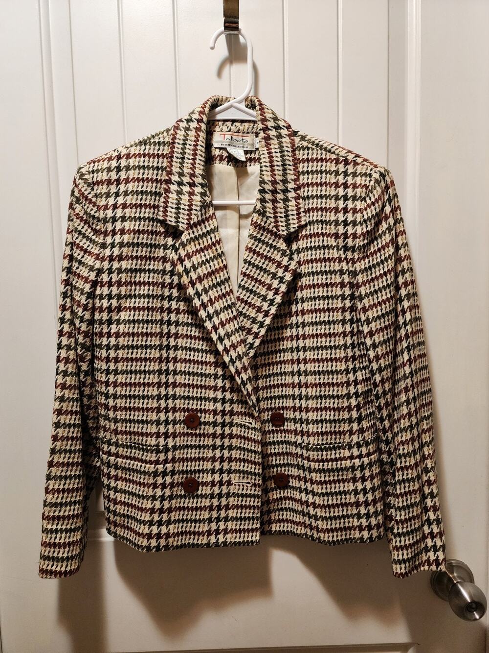 VTG Talbots Houndstooth Tweed Blazer Women's 2 Wool Silk Equestrian Academia